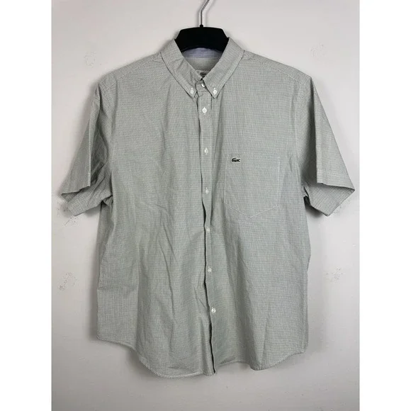 Lacoste Shirt Men's 45 XL XXL Regular Fit Short Sleeve Green Plaid Cotton Croc - Picture 2 of 7